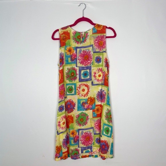 Y2K Summer Dress Geometric Floral Print Yellow M - Picture 2 of 4
